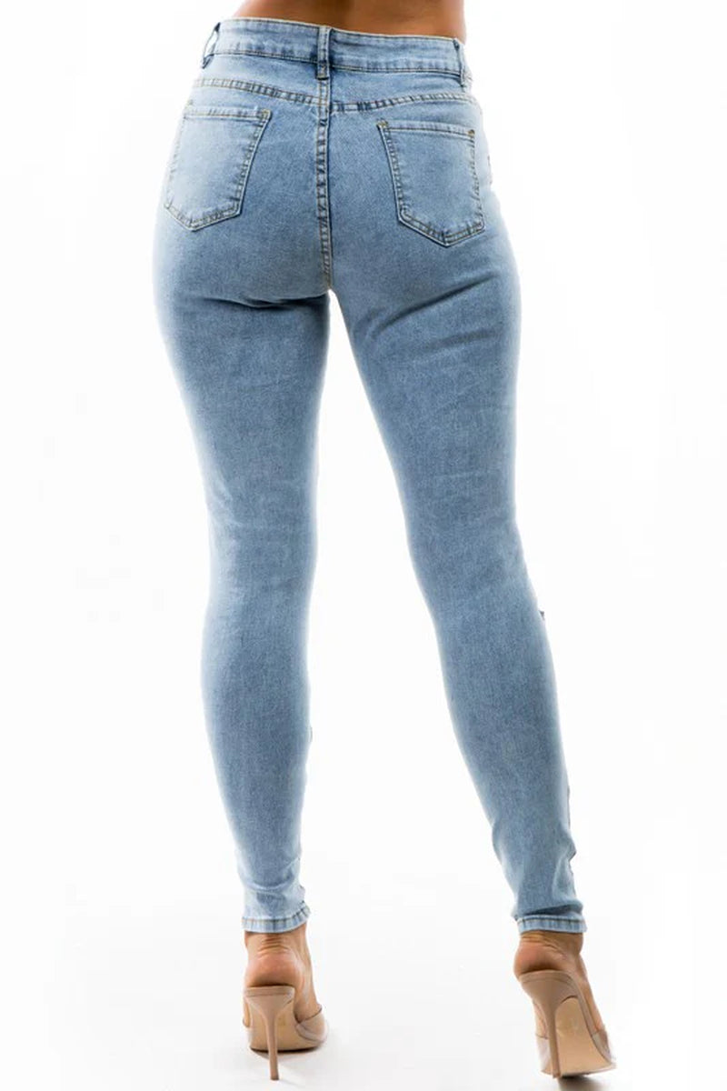 Crisscross Strap Denim Cut Skinny Jeans