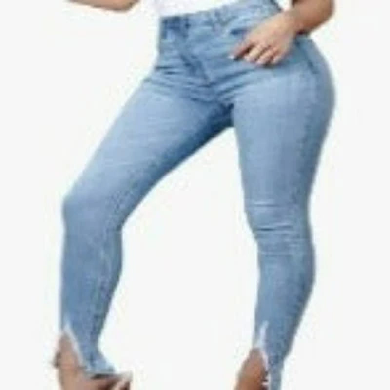 Light Blue Extreme Distressed Hem Skinny Jeans